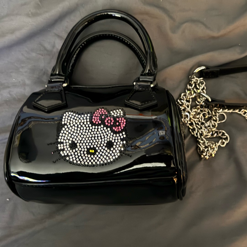 Forever 21 X Hello Kitty Black Patent Mini Bag with Chain